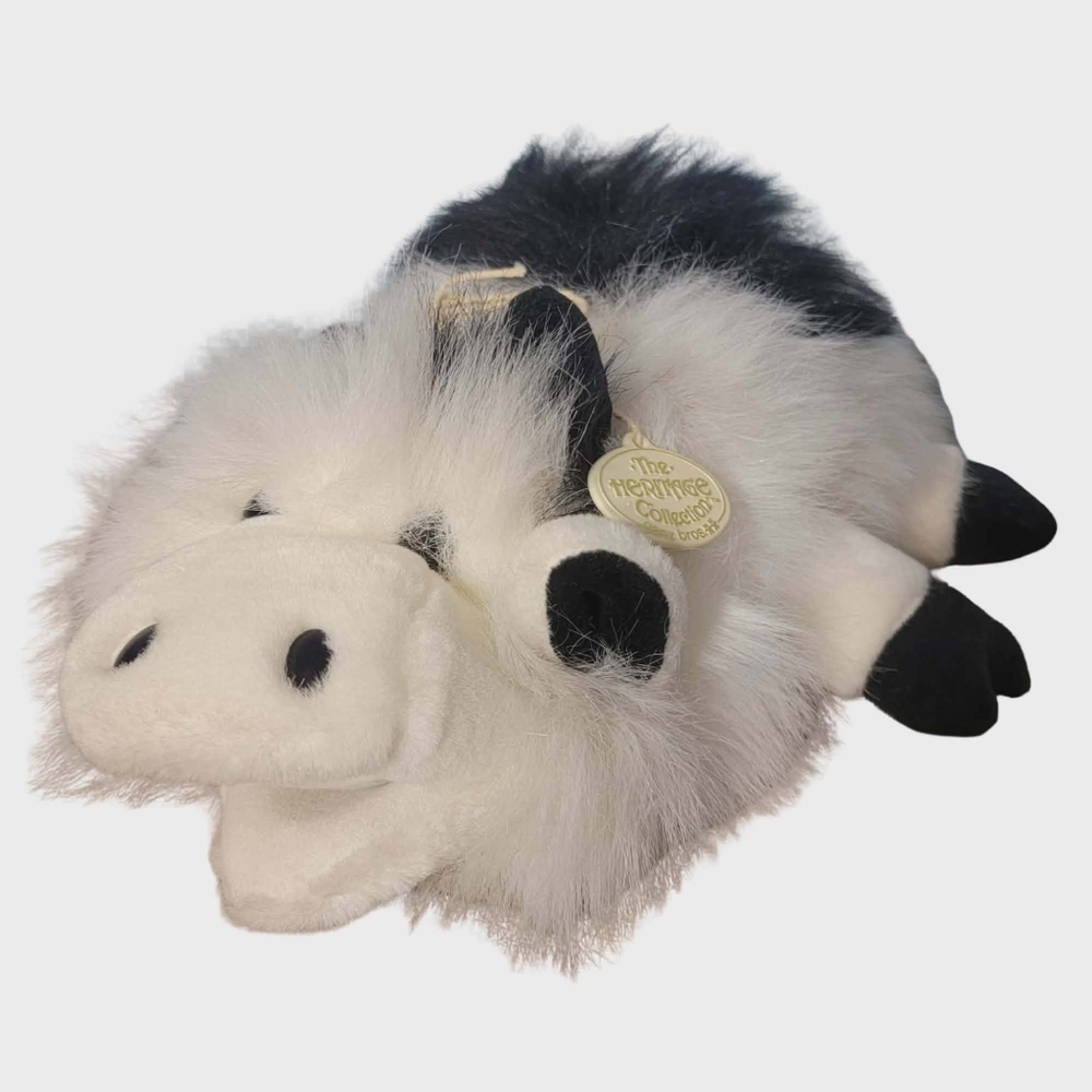 RARE PUPPET Ganz Googles Plush Black and White Cow Stuffed Animal Heritage